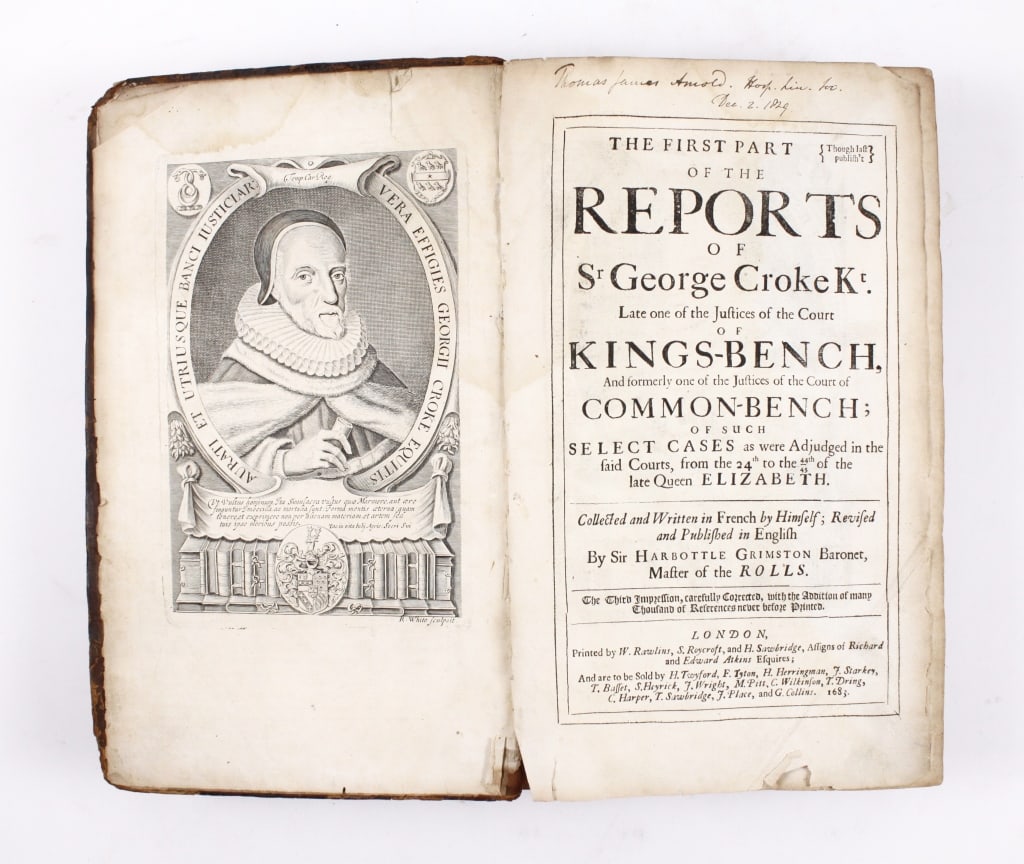 [LAW] CROKE; GRIMSTON. FIRST PART OF REPORTS. 1683 (1 of 2)