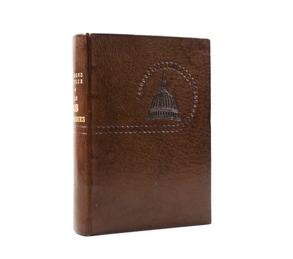 CARTIER. QUARANTE-HUIT AMERIQUES. DELUXE BINDING: Cartier, Raymond. LES QUARANTE-HUIT AMERIQUES. Paris: Librairie Plon, 1953. 8vo, DELUXE BINDING by Jacline Jasmin. Full morocco boards. Upper with blind design, spine with gilt lettering. Blind dentel