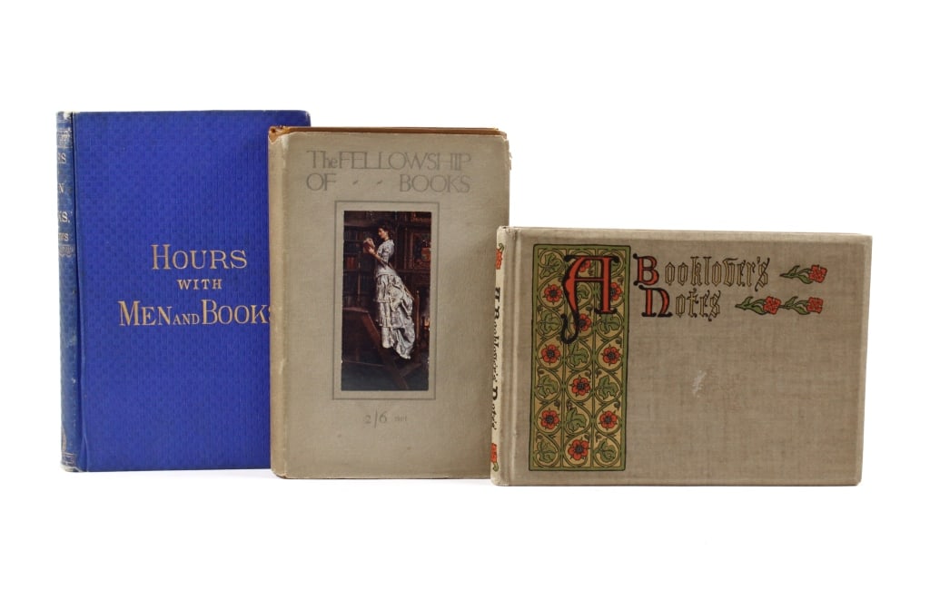 [BOOK LOVERS] LOT OF 3 VOLUMES SOLD TOGETHER: BOOK LOVERS. A lot of 3 volumes sold together. All 12mo, cloth or paper boards. Including: Shaw, Byam. FELLOWSHIP OF BOOKS. London: T.N. Foulis, 1914. Dust jacket. Tipped in frontis. * Mathews, Willia