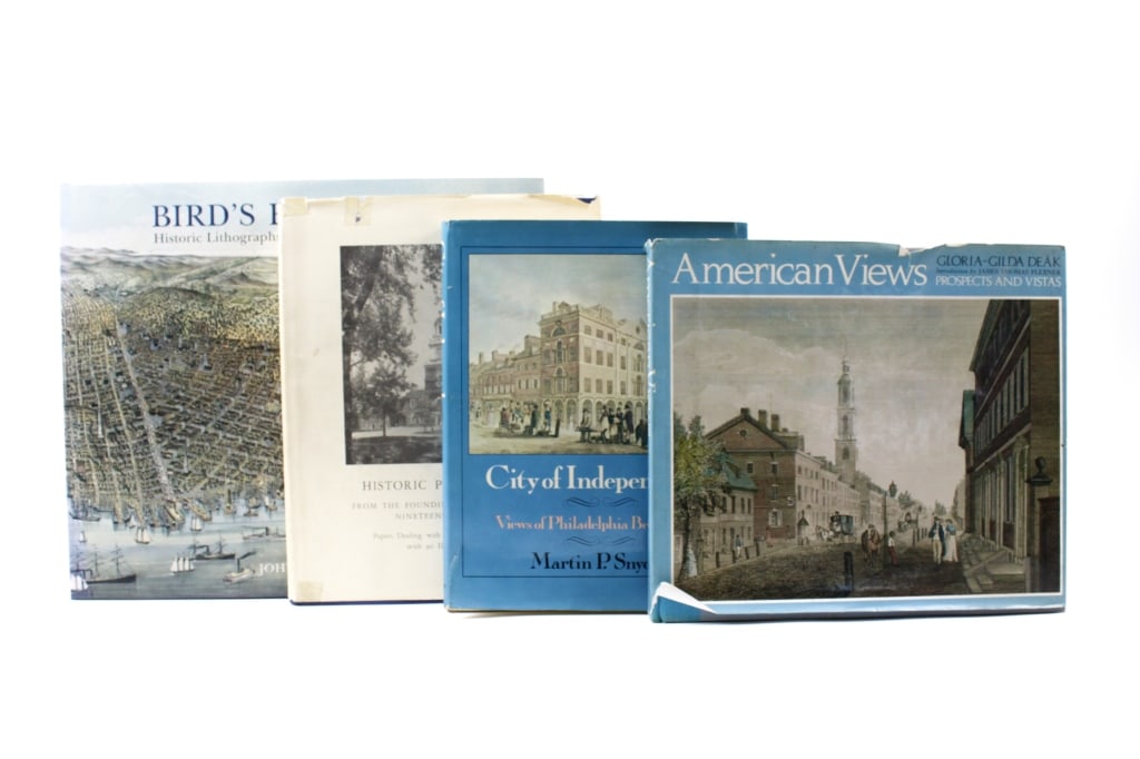 [AMERICA] PHILADELPHIA. LOT OF 4 VOLUMES TOGETHER: AMERICA; PHILADELPHIA: A lot of 4 volumes sold together. All quarto, paper or cloth boards, dust jackets, worn. Including: Eisenhart, Luther P. HISTORIC PHILADELPHIA. FROM THE FOUNDING UNTIL THE EARLY