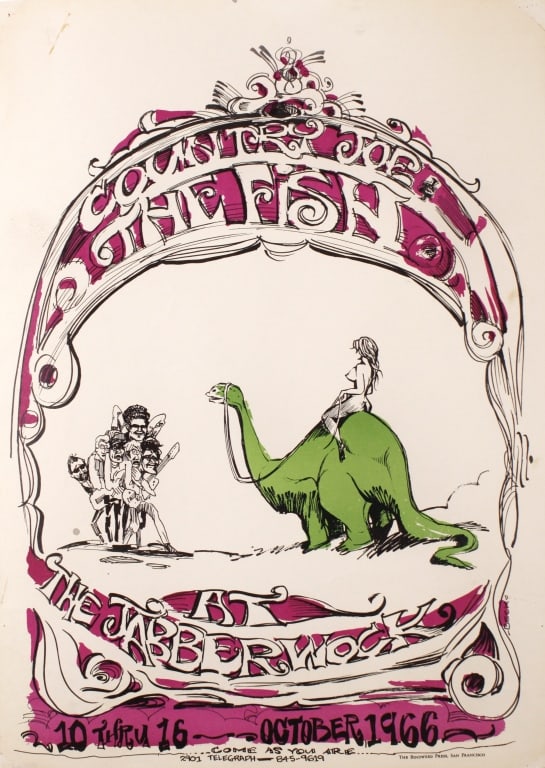 [POSTER] COUNTRY JOE & THE FISH. JABBERWOCK. 1966: (Beck, Joe) COUNTRY JOE & THE FISH AT THE JABBERWOCK. October 1966. San Francisco: Bindweed Press. Poster. 10" x 14". Generally good condition: toned, pinholes, some wear. *Additional images and detai