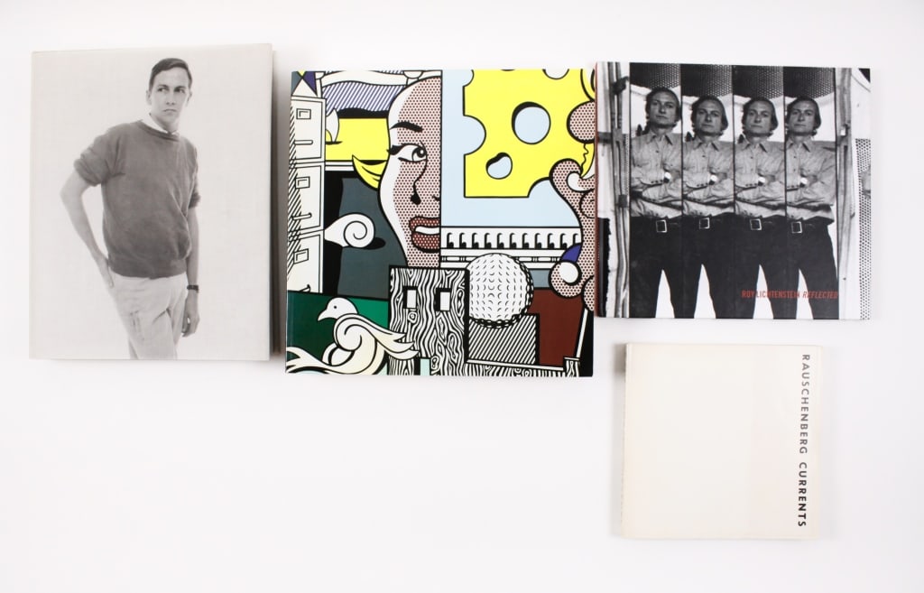 [POP ART] RAUSCHENBERG / LICHTENSTEIN. 4 VOLUMES: POP ART. A lot of 4 volumes sold together. Including: RAUSCHENBERG CURRENTS. Minneapolis: Dayton's Gallery, 1970. 8vo, wraps. * Salle, David; et al. ROY LICHTENSTEIN REFLECTED. NY: Mitchell-Ines & Nas