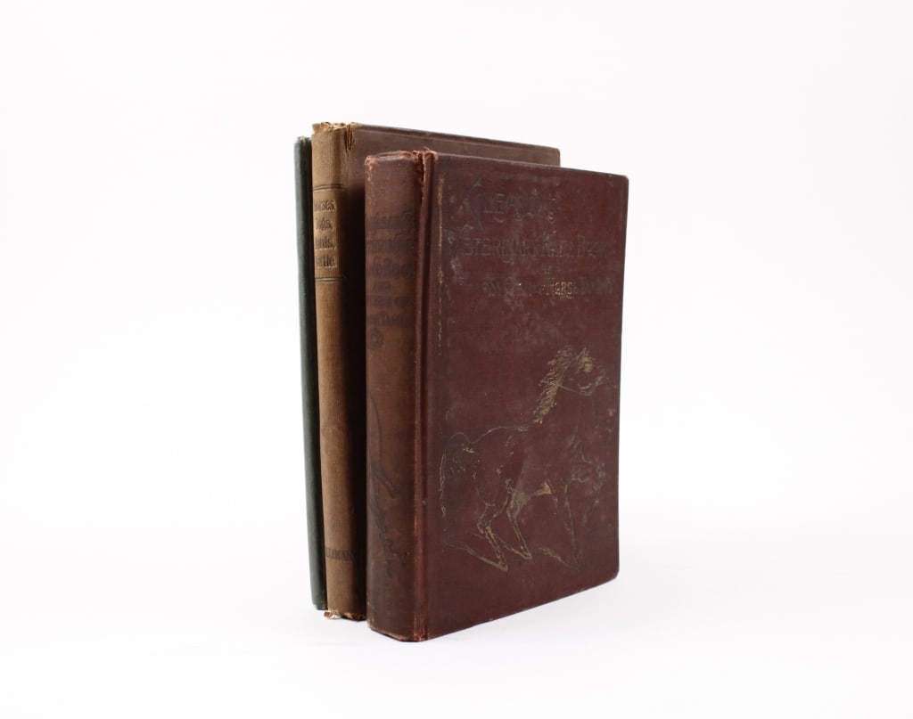 [EQUINE VETERINARY] LOT OF 3 VOLUMES SOLD TOGETHER: EQUINE VETERINARY. A lot of 3 volumes sold together. All 8vo, cloth boards. Including: Dollar, Jno. A.W. A SURGICAL OPERATING TABLE FOR THE HORSE. Edinburgh: David Douglas, 1900. Illustrated with phot