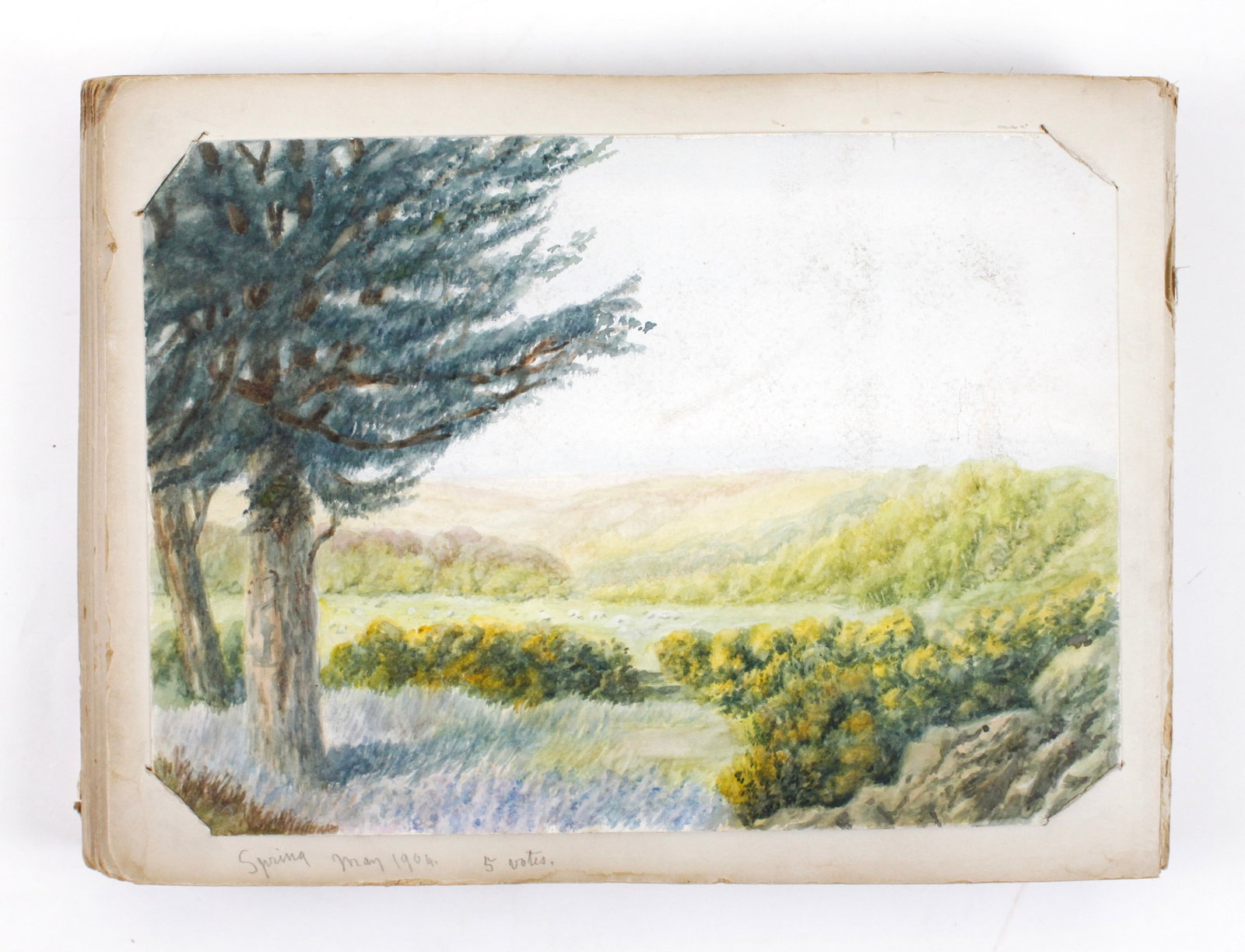 [ORIG ART] WATERCOLOUR ALBUM, SCOTTISH. 1900-1904: ALBUM OF WATERCOLOURS, SCOTTISH. Circa 1900-1904. Approx. 54 watercolours. Most tipped in at the corners, a few loose, captioned and dated in pencil at lower edge; most watercolours additionally marke