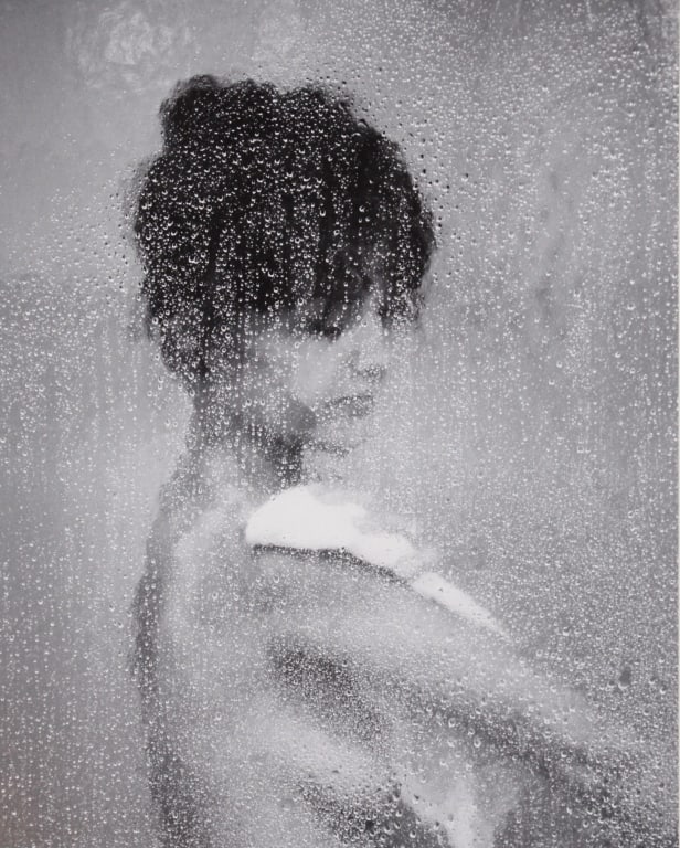 TICE, GEORGE A. MARIE IN SHOWER. 1964: TICE, George A. MARIE IN SHOWER. Circa 1968. Silver print mounted to photographic board, signed on recto. Print: 9.5" x 7.5"; board: 17" x 14". Generally very good condition, various imperfections. *A