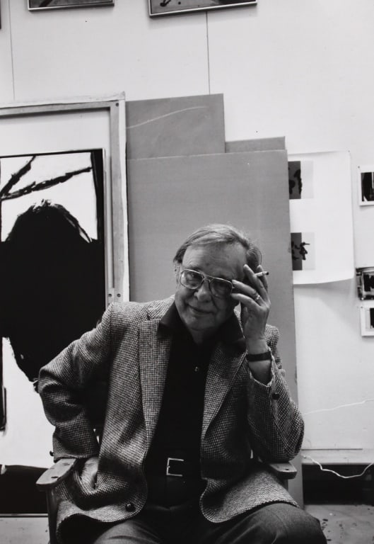 NEWMAN, ARNOLD. ROBERT MOTHERWELL, PAINTER: NEWMAN, Arnold. ROBERT MOTHERWELL, American painter. Silver print mounted with paper corners in mat. Verso with Newman's backstamp. Print: 12.75" x 9"; sheet: 14" x 11"; mat: 20" x 16". Generally very