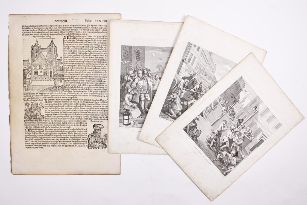 [NUREMBERG CHRONICLE / HOGARTH] LOT OF 4 SHEETS (1 of 6)