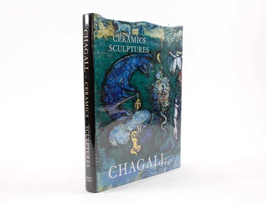 [CHAGALL] CERAMICS AND SCULPTURES. w/ORIG LITHO: Malraux, Andre; Sorlier, Charles. THE CERAMICS AND SCULPTURES OF CHAGALL. Monaco: Andre Sauret, 1972. Quarto. Beige cloth boards. Dust jacket, in Mylar. Bound with original lithograph. Generally very 