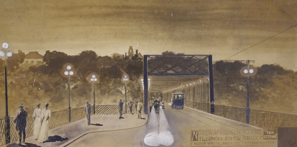 HANNIBAL BRIDGE, ILLINOIS. HANDCOLOURED SILVER PT (1 of 6)