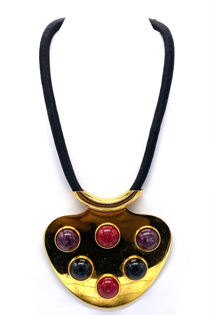 Large 80's Plaque Necklace w/ Stones (1 of 4)