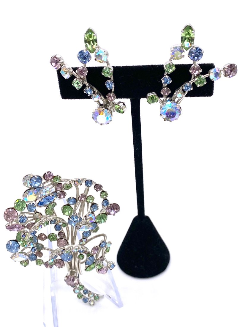 Austrian Multicolor Brooch and Earrings Costume Jewelry (1 of 6)
