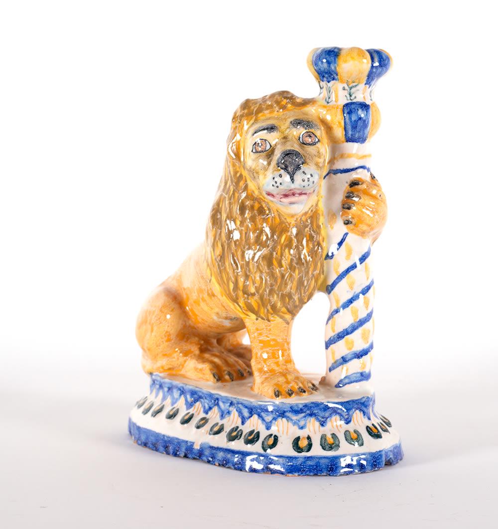 Ceramic lion from Talavera, Spain, possibly Ruiz de Luna, 19th - 20th century (1 of 3)