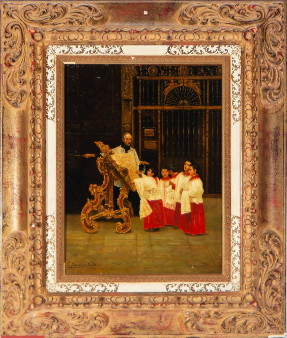 Choir of Altar Servers, Spanish school of the XIX - XX centuries, Signed SÃ¡nchez SolÃ  (Madrid, (1 of 8)