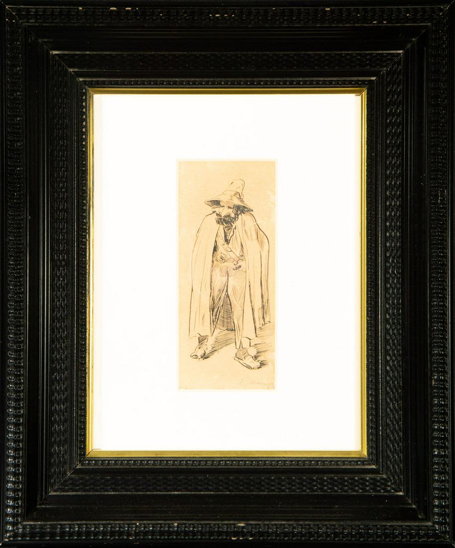 Ink drawing of Anciano, Ignacio Zuloaga (Ã‰ibar, July 26, 1870-Madrid, October 31, 1945), Spanish: Measures 16 x 8, framed measures: 36 x 30 cm