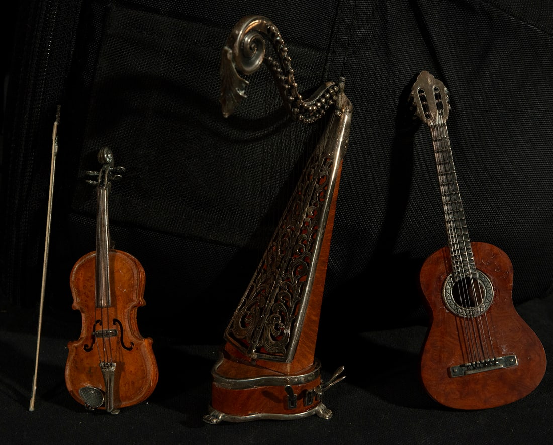 Set of three miniatures of musical instruments, 19th to 20th centuries (1 of 4)