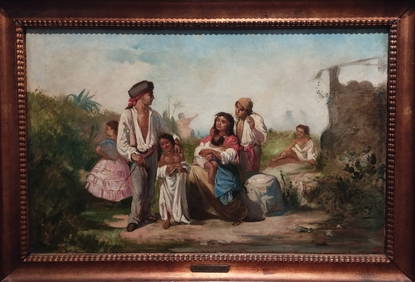 Lovely oil painting of Gypsy Traveller family, Ramon Marti Alsina (Barcelona, ??1826 - 1894), (1 of 8)