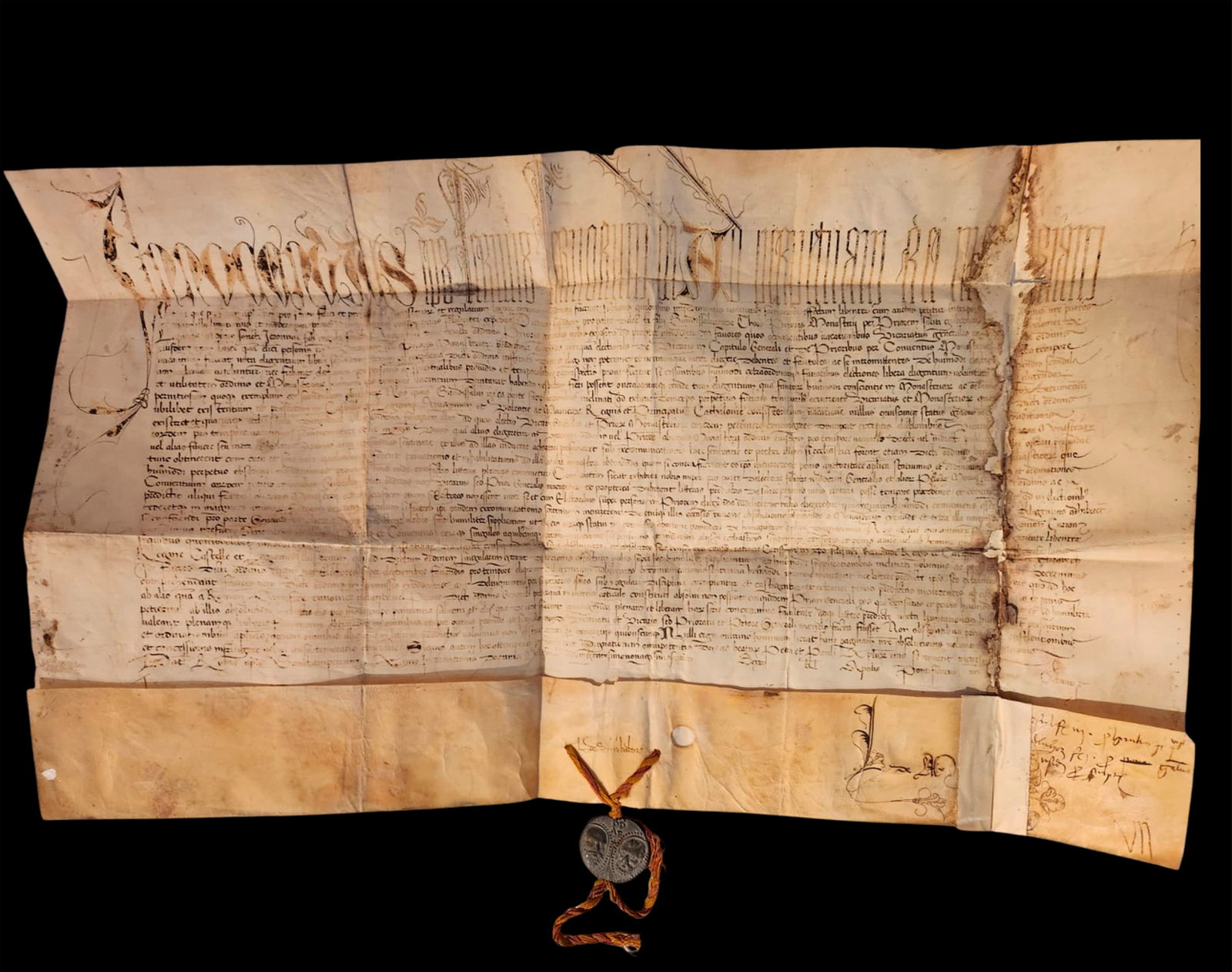 Rare letter of Pope Innocent IV, on parchment, with Papal seal in lead, year 1247 (1 of 4)