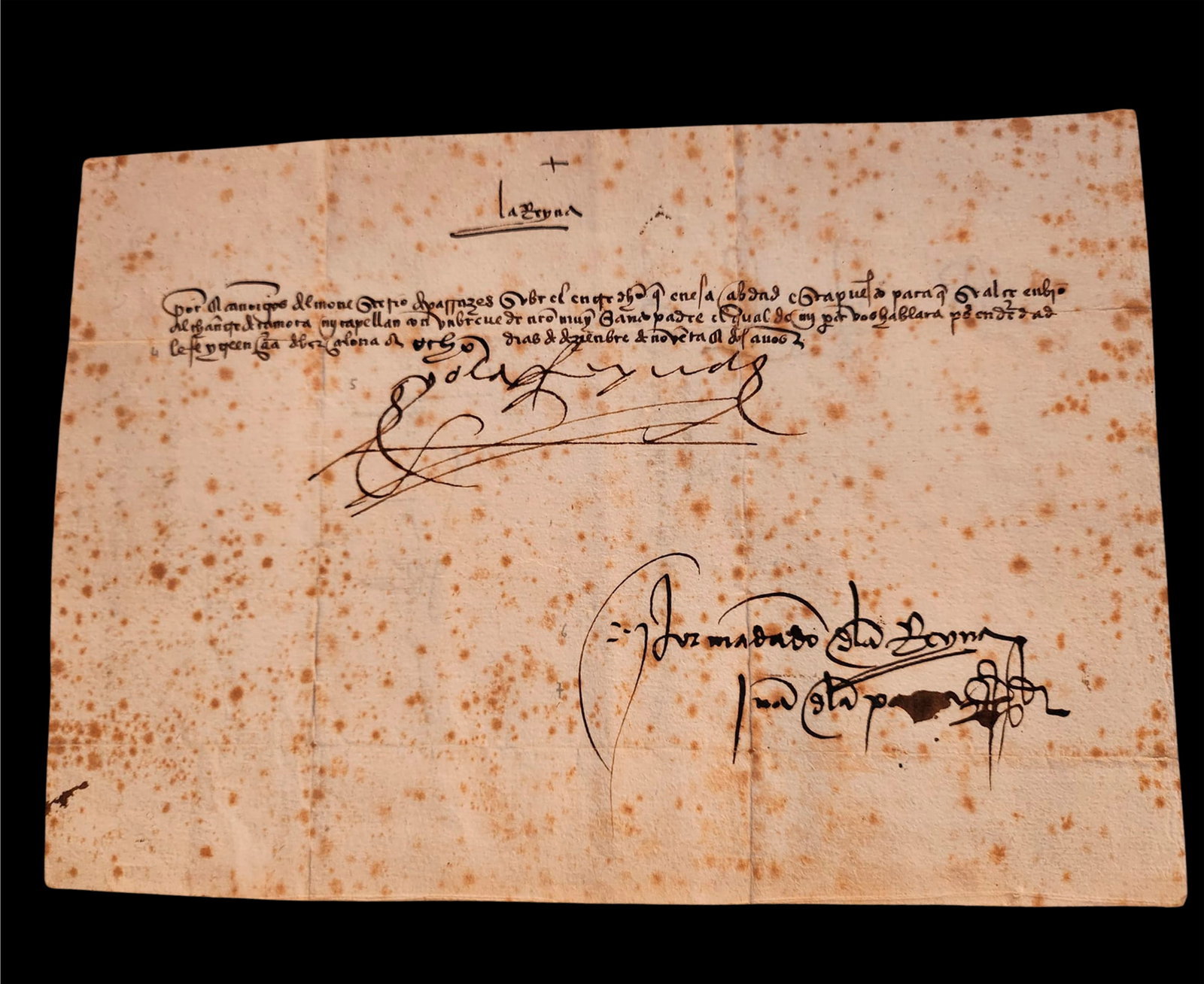 Manuscript signed by the Catholic Monarchs Isabel and Ferdinand, dated in Barcelona on December 8, (1 of 3)