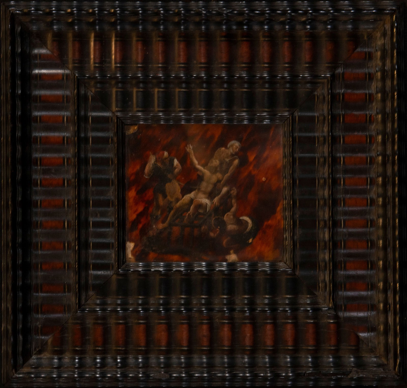 Rare Flemish miniature on tortoiseshell representing Saint Lawrence being burned by flames, 17th (1 of 4)