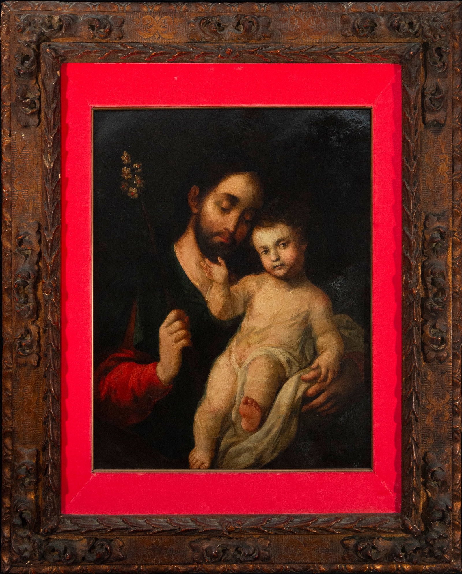 Saint Joseph with Child in large oil on copper Circle of Nicolas and Juan Correa active in the: Oil on copper measuring: 60 x 50 cm and measuring with frame: 90 x 75 cm. Nicolas Correa was a painter from New Spain born in the last quarter of the 17th century and who developed his artistic activi