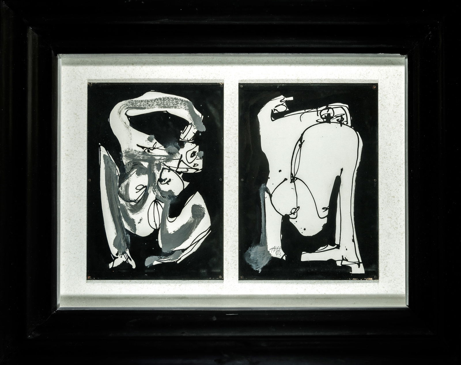 Star Lot Two Nudes ANToNIo SAURA Huesca 1930Cuenca 1998 original ink and collage on panel: Attached is a certificate of origin issued by the director of the Maeght Gallery Don Francisco Farreras Valenti measurements 53 x 73 cm Year 1976 Provenance important private collection acquired direc