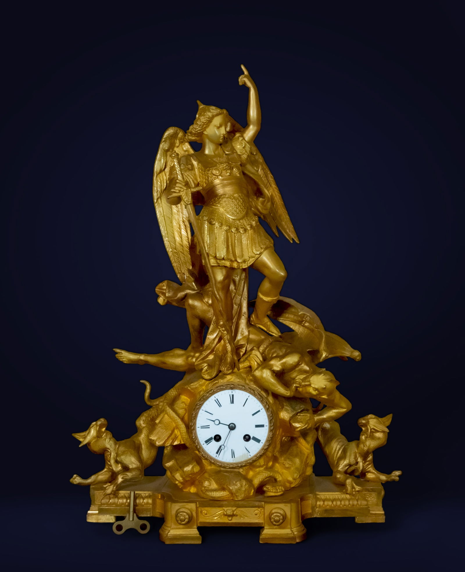 French Table Clock with Angel Saint Michael, 19th century (1 of 9)