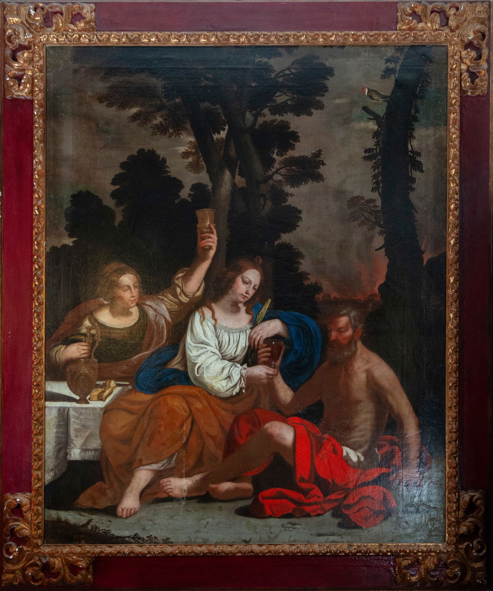 Lot and his Daughters, Baroque school from the workshop of Annibale Carracci, 17th century: Oil on canvas, total measurements: 195 x 160 cm