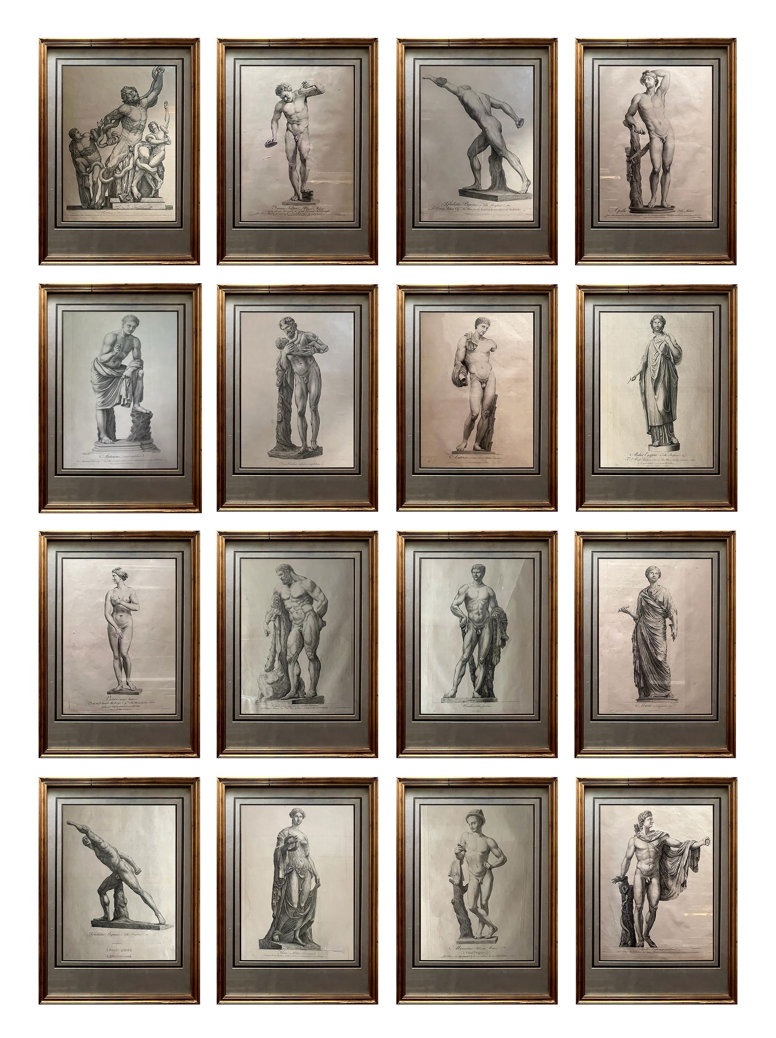 Spectacular lot of 16 copper plate engravings in Neoclassical style, published in 1770 by J.: 16 in total, published in 1770 by J. + J. Boydell, each framed and glazed. These prints are part of a group of prints made by Richard Dalton (c. 1715-1791), royal artistic supervisor to George III, an