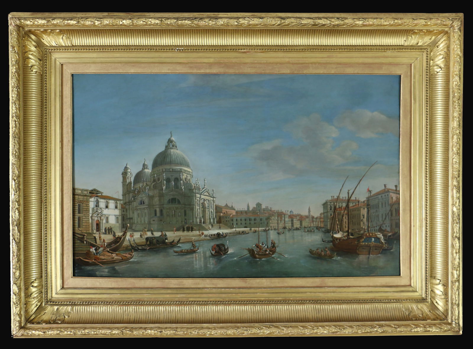 Follower of Gaspar van Wittel (1653-1736) - Venice, the Grand Canal near the Salute: Oil on mahogany panel, 57 x 73.5 cm. This beautiful "veduta" reproduces, with variations and in a smaller format, a work by the painter Gaspar van Wittel (1653-1736) from 1714, sold by Sotheby's on 8