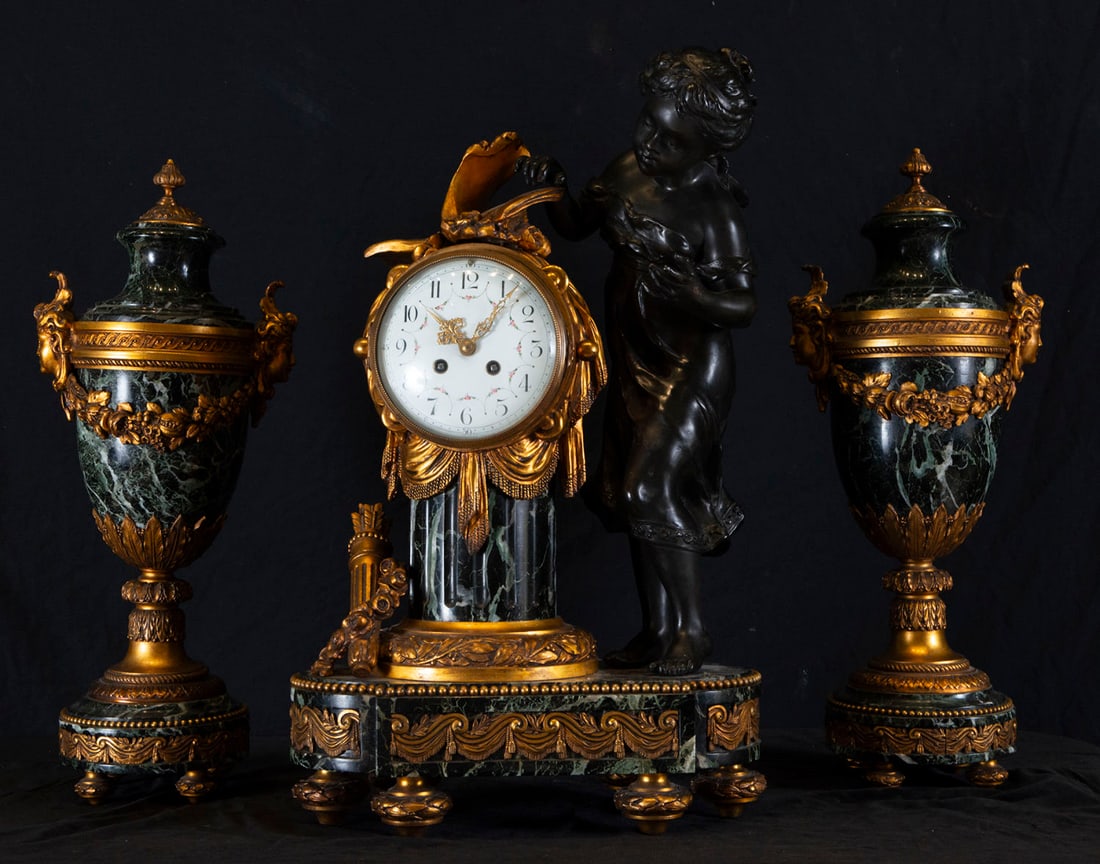 Massive Louis Xvi French Garniture Complete With Table Clock And