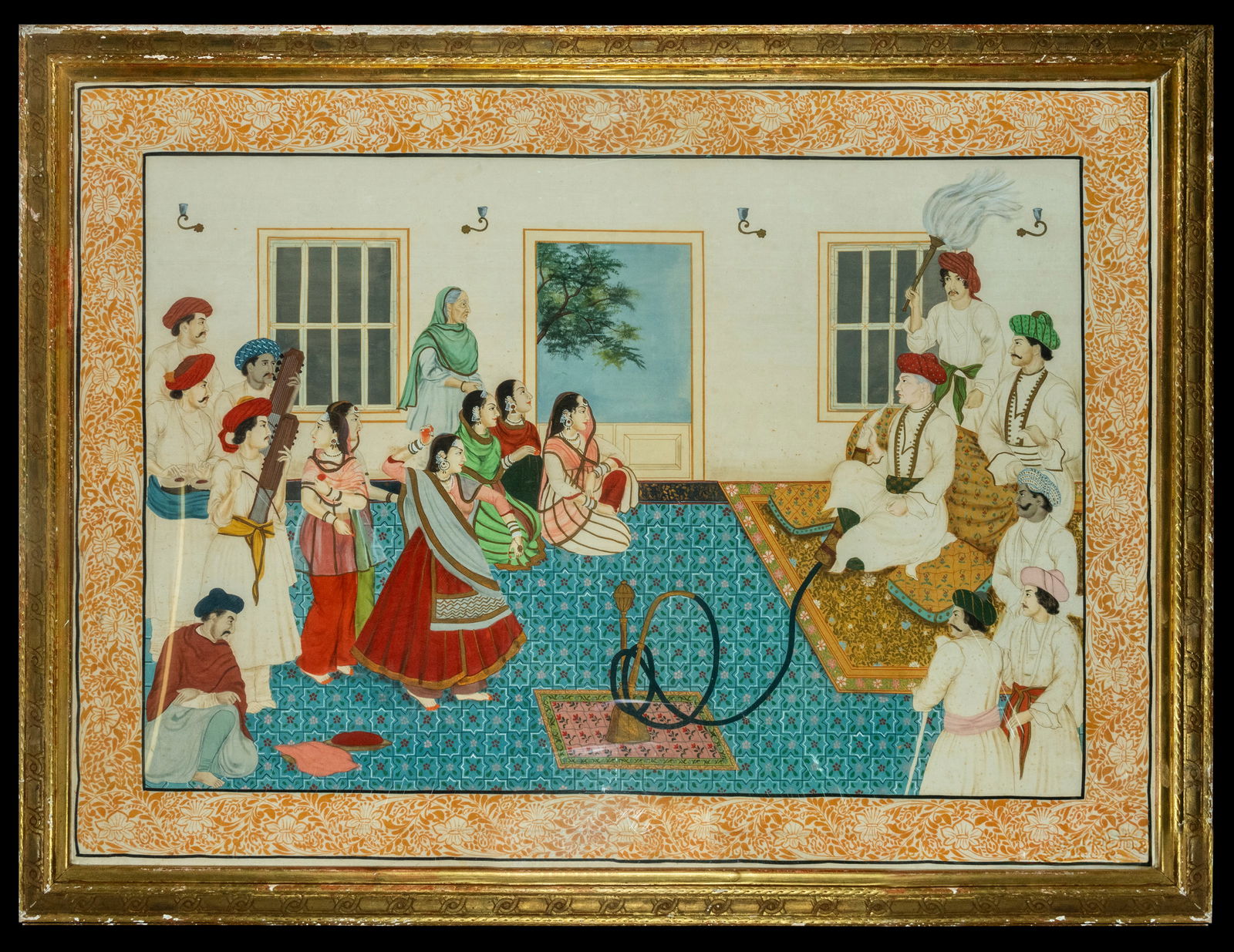 Nautch dance scene depicting Sir David Ochterlony dressed in Indian fashion smoking a hookah, India, (1 of 11)