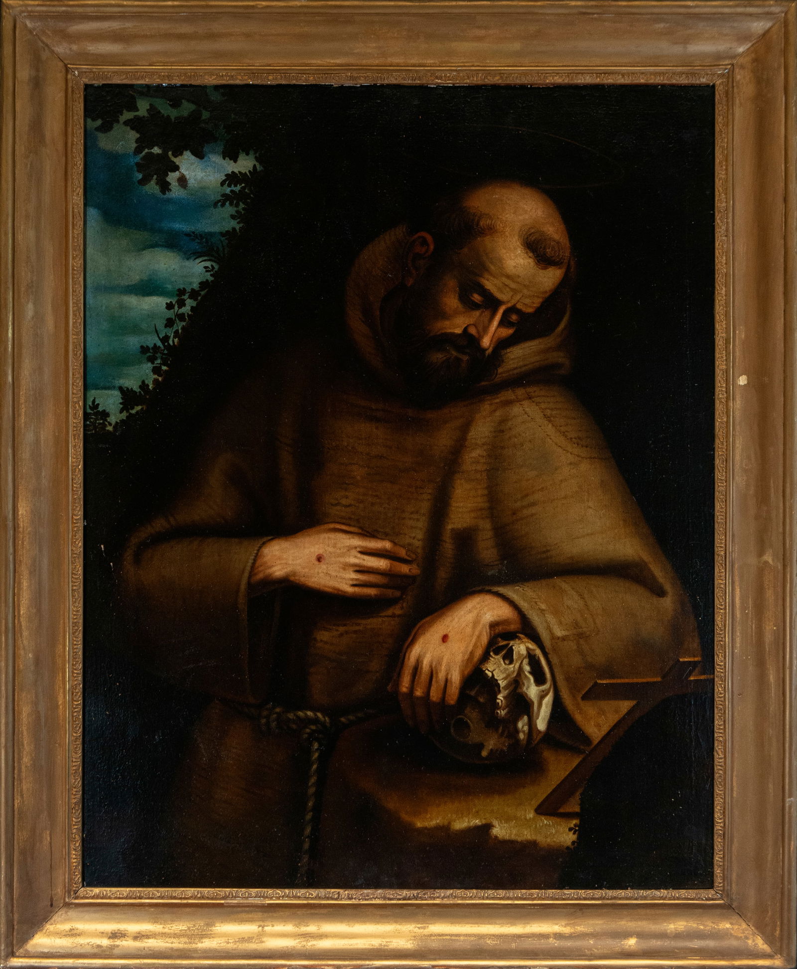 Following the models of VICENTE CARDUCHO (Florence c. 1576 - Madrid, 1638) - Saint Francis, 19th cen: Oil on canvas. Dimensions: 112 x 92 cm. Inscription on the back.