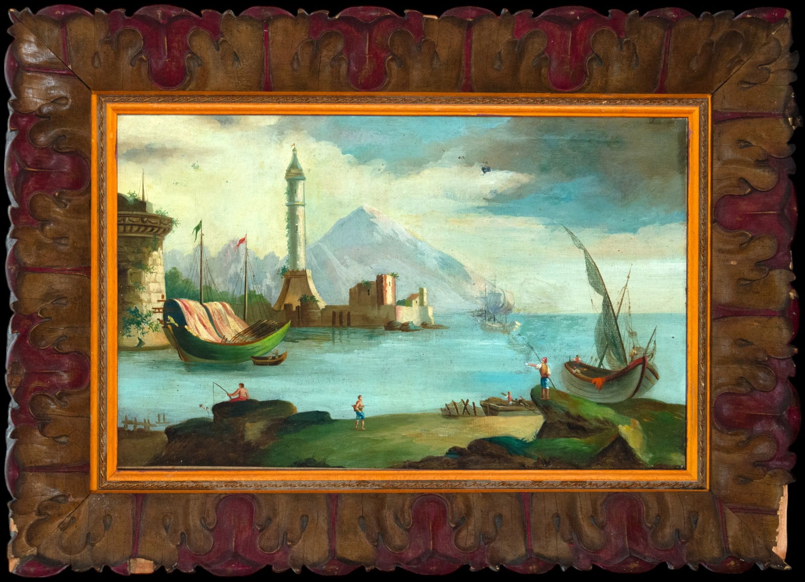 Following models by Adrien Manglard (Lyon, 1695 - Rome, 1760) - Maritime Scene, 18th century: oil on canvas. Measurements: 80 x 59 cm.