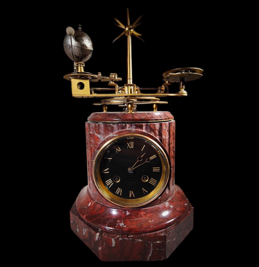 French Planetary Clock in Gilt Brass and Red Marble (1 of 11)