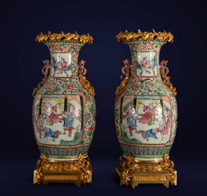 Spectacular and Important Pair of Chinese Tongzhi Vases from the mid-19th century mounted in gilt (1 of 11)