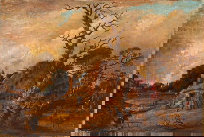 Flemish or Dutch Master of the 17th century - Landscape with peasants, Utrecht school of the 17th (1 of 7)