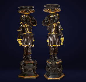19th Century Venetian School - Important Pair of Torchlighters (1 of 20)