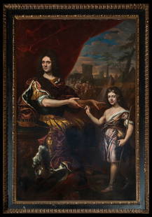 Dutch School XVII - The young wrestler David before King Saul (an allegory of King Louis XIV): Oil on canvas. Dimensions: 241 x 157 x m. Dutch School, 17th century. Depiction of David before King Saul, interpreted as a political allegory for Louis XIV. The painting uses biblical subject matter