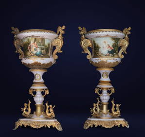 French School of the 19th Century - Pair of Monumental Vases with Mythological Scenes (1 of 18)