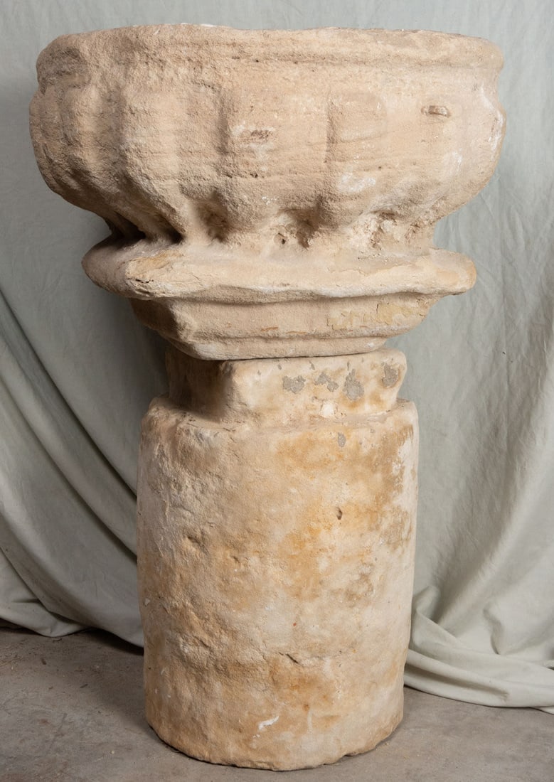Renaissance baptismal font in carved stone, late 15th century (1 of 3)