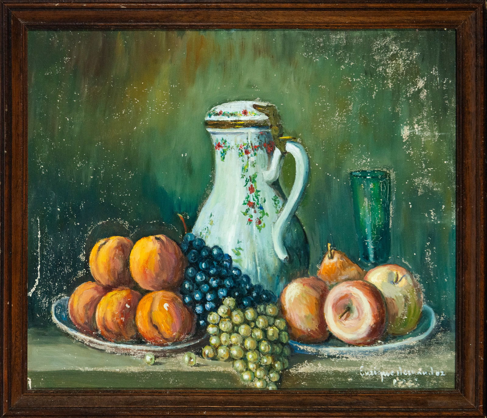 Still life painting, oil on panel, signed Enrique Hernández, 20th century (1 of 5)