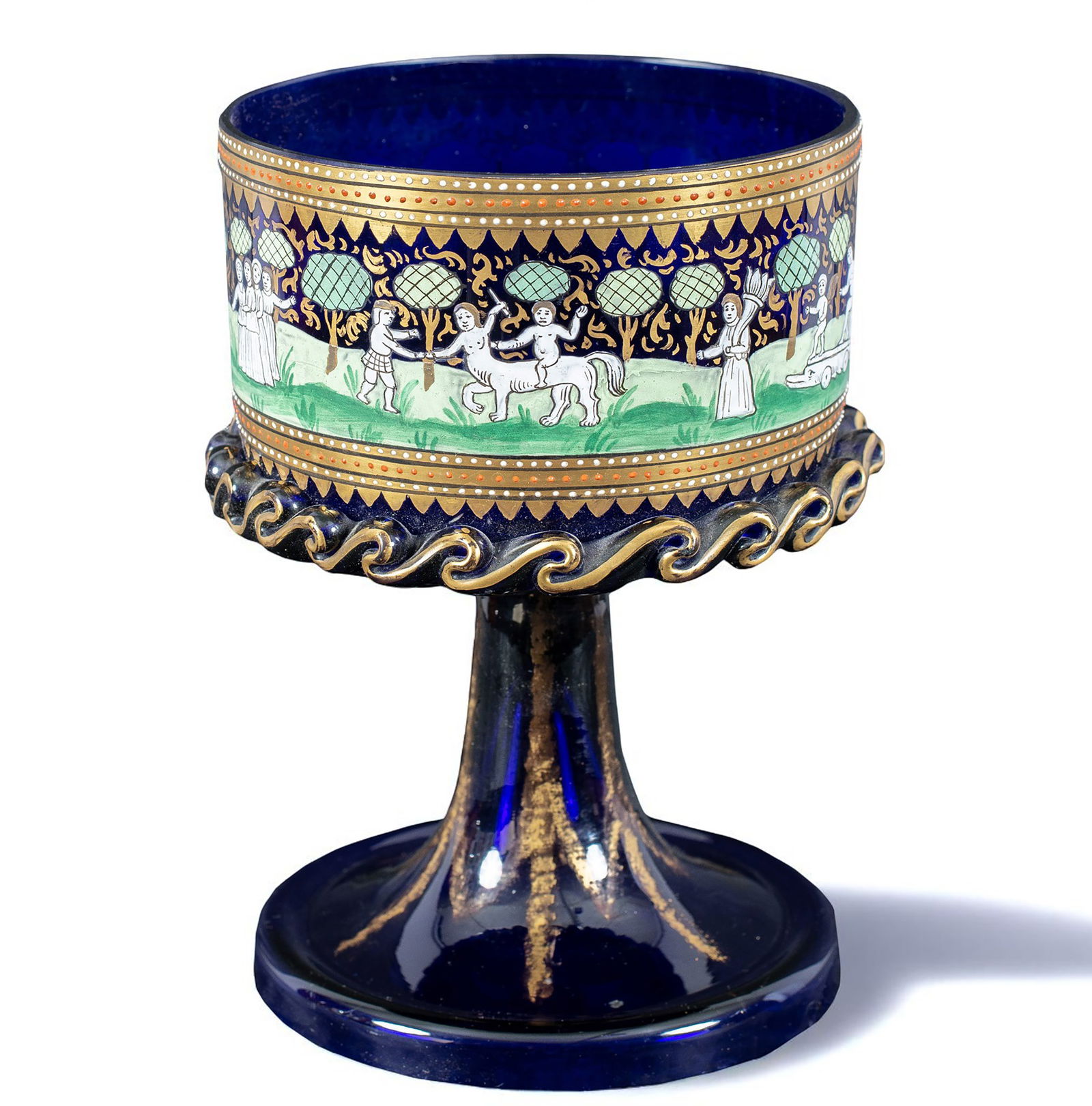 Blown Murano glass cup, painted in gold and polychrome, Barovier & Toso manufacture, Murano, late (1 of 5)