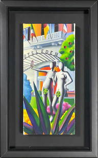Mark Kostabi (USA, 1960) - Eden (2025): Oil on canvas. Dimensions: 40 x 18 cm. Located in an international warehouse.