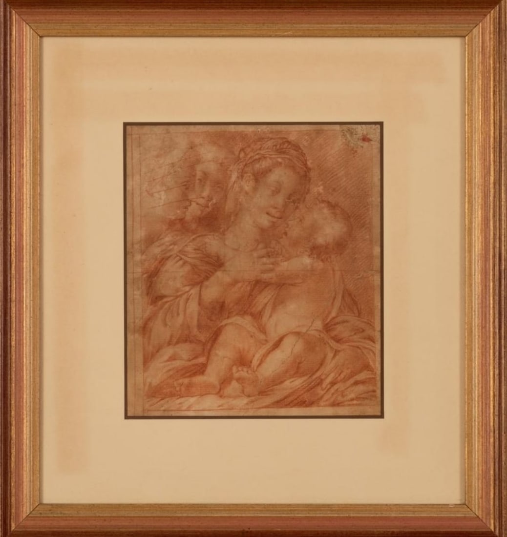 Beautiful 16th century Italian Renaissance drawing with Madonna, circle/manner of Bernardino Luini: Framed dimensions: 30 x 33 cm. Drawing only dimensions: 16 x 18 cm. Provenance: owned by a prominent European private collector.