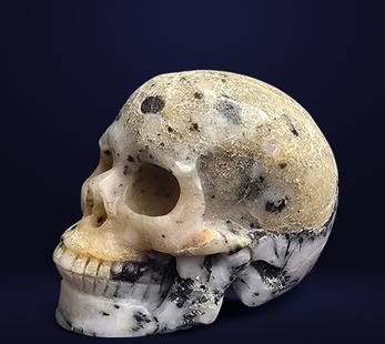 Mexican Vanitas Skull in Huamanga Alabaster, 19th century: 8 x 10 cm