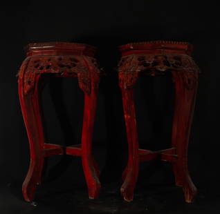 Pair of Bases for Chinese wooden vases, 19th century: Measurements: 62 x 35 x 35 cm