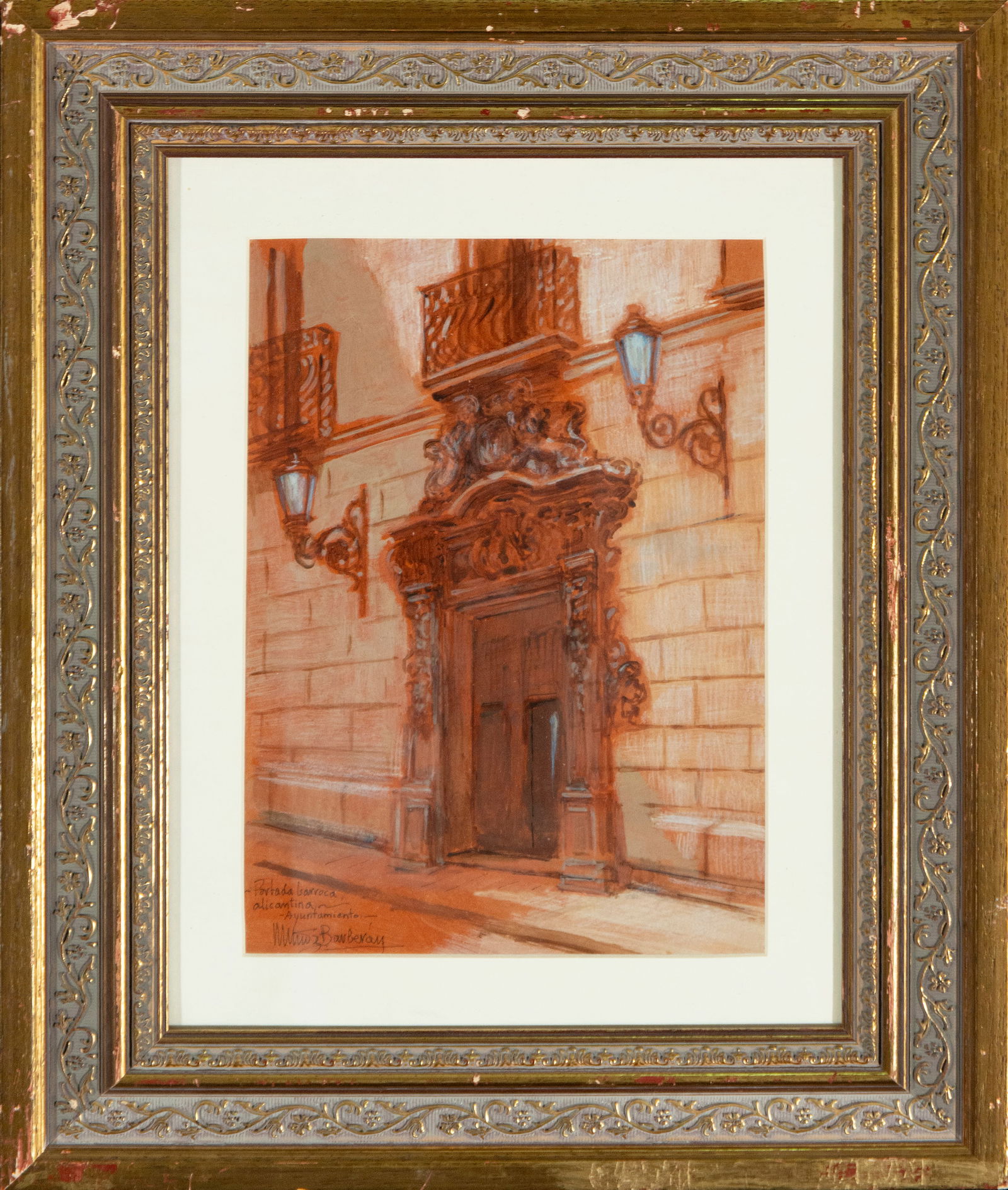 Baroque facade, signed Manuel Muñoz Barberán. Spanish School. 20th century.