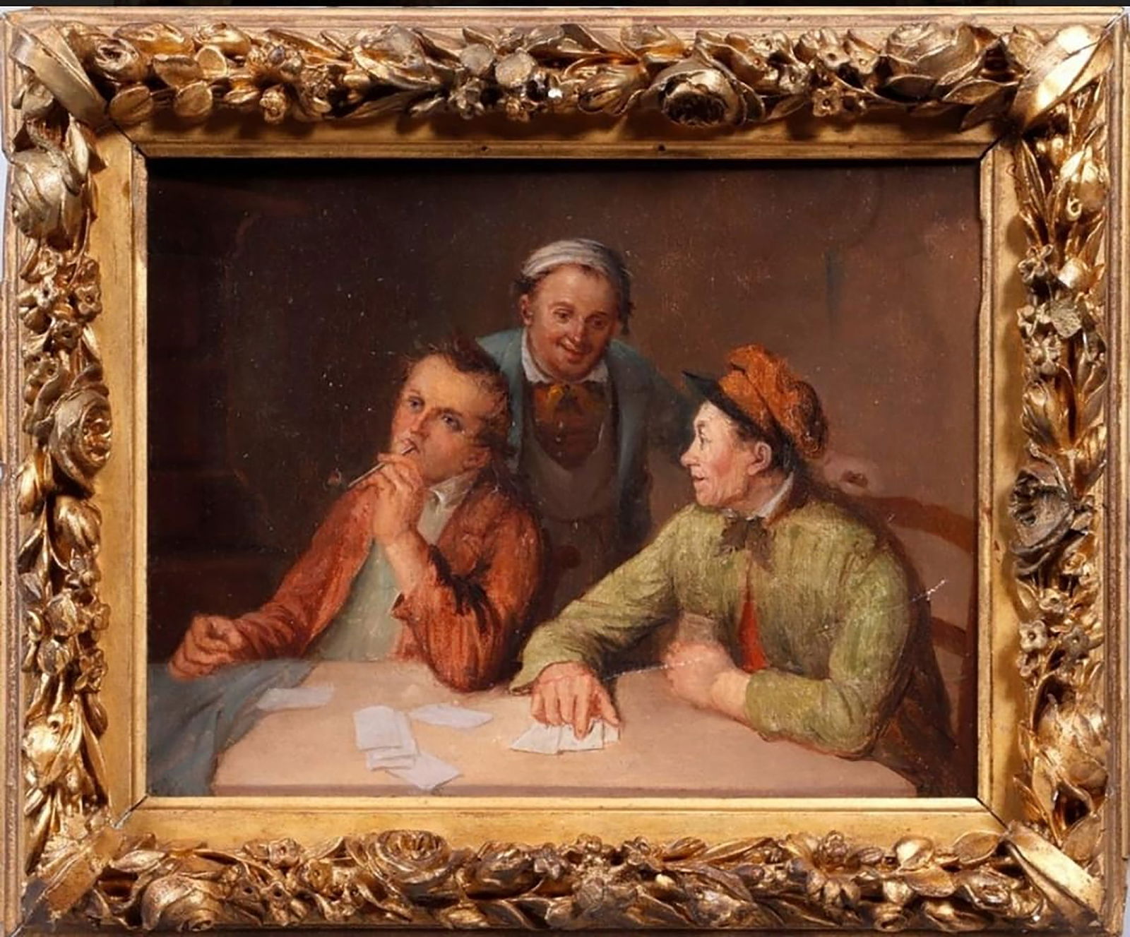 The Love Letter - Attributed to Albert Anker (1831-1910).: Oil on canvas: 16x21cm, framed dimensions: 22x27cm