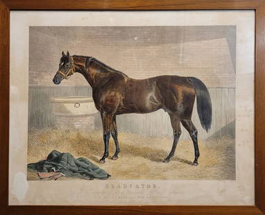 ENGRAVING "GLADIATOR", JOHN FREDERICK HERRING, JR MACKRELL, REALISM, 1846 – UNITED KINGDOM: Author: John Frederick Herring Sr.. Engraver: JR Mackrell . Signed lower right corner. Style: Realism. Year: 1846. Country of Origin: United Kingdom. Good condition consistent with age and use. Overal