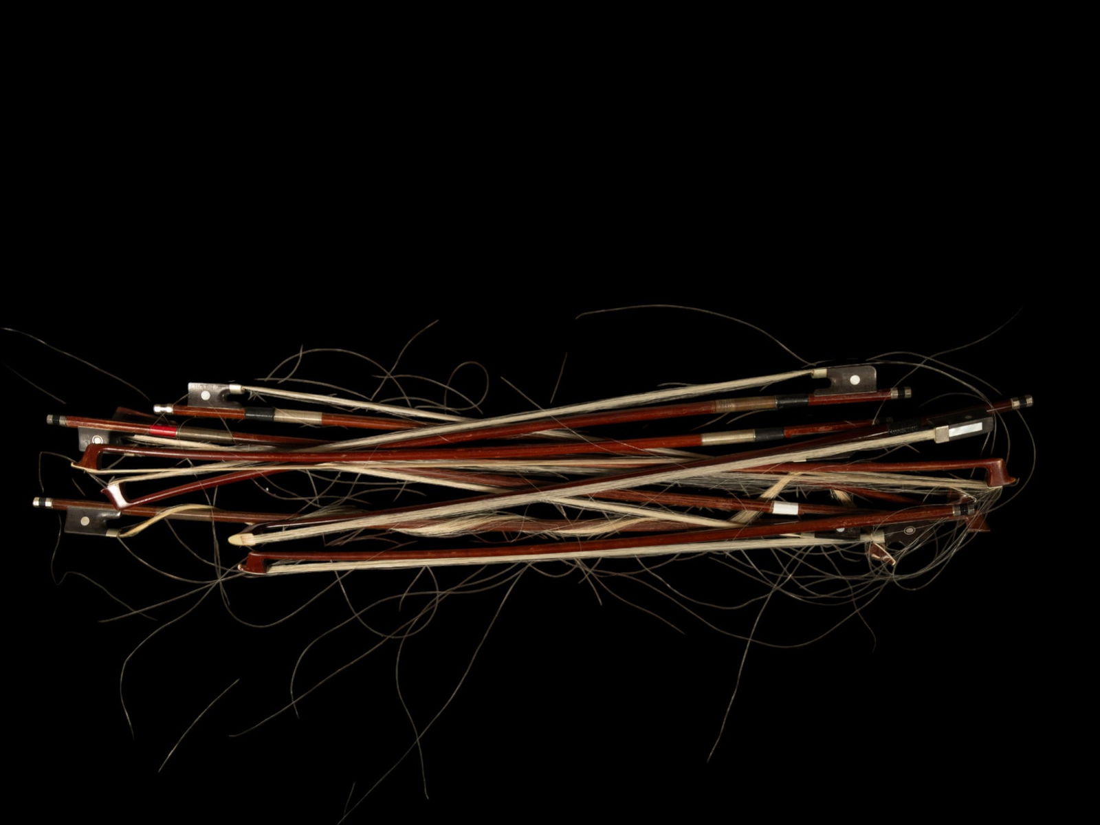 Set of 8 Violin bows, made of wood and horsehair: 19th-20th centuries